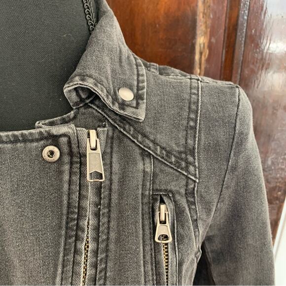 SPRING Free people black denim wash moto zip jacket size 2 goth industrial - Picture 3 of 10